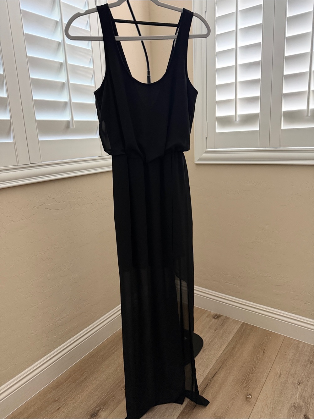 Lush Black Sleeveless Maxi Dress with Sheer Skirt size M